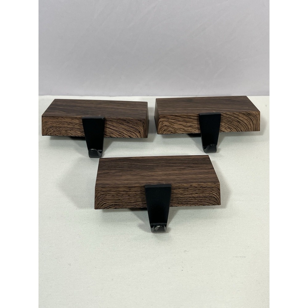 3pcs Stocking Holders Metal Hangers For‎ Fireplace ( Dark Wood)